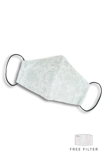Peony Pointillism Pure Cotton Face Mask - Silver Pearl